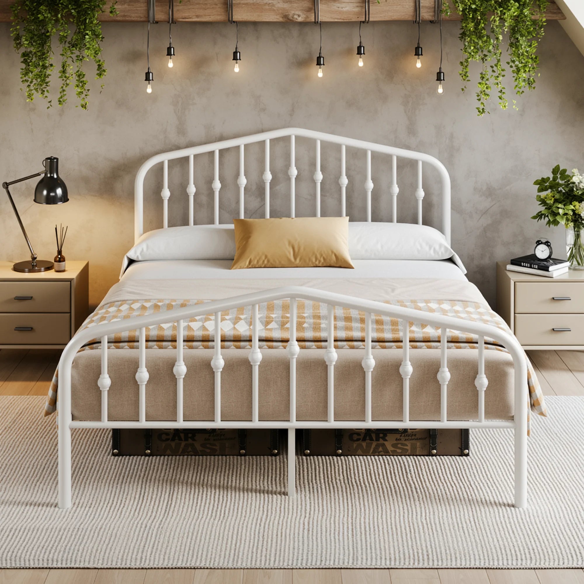 14″ Metal Platform Bed Frame – Victorian Wrought Iron Headboard & Footboard