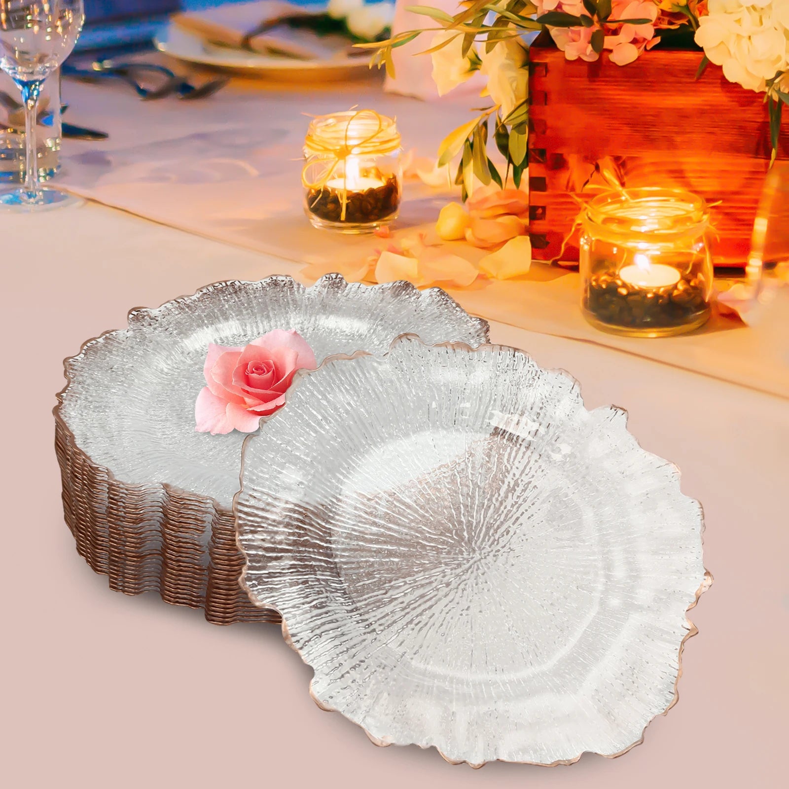 25PCS Rose Gold Charger Plates – Clear 32cm Decorative Table Chargers