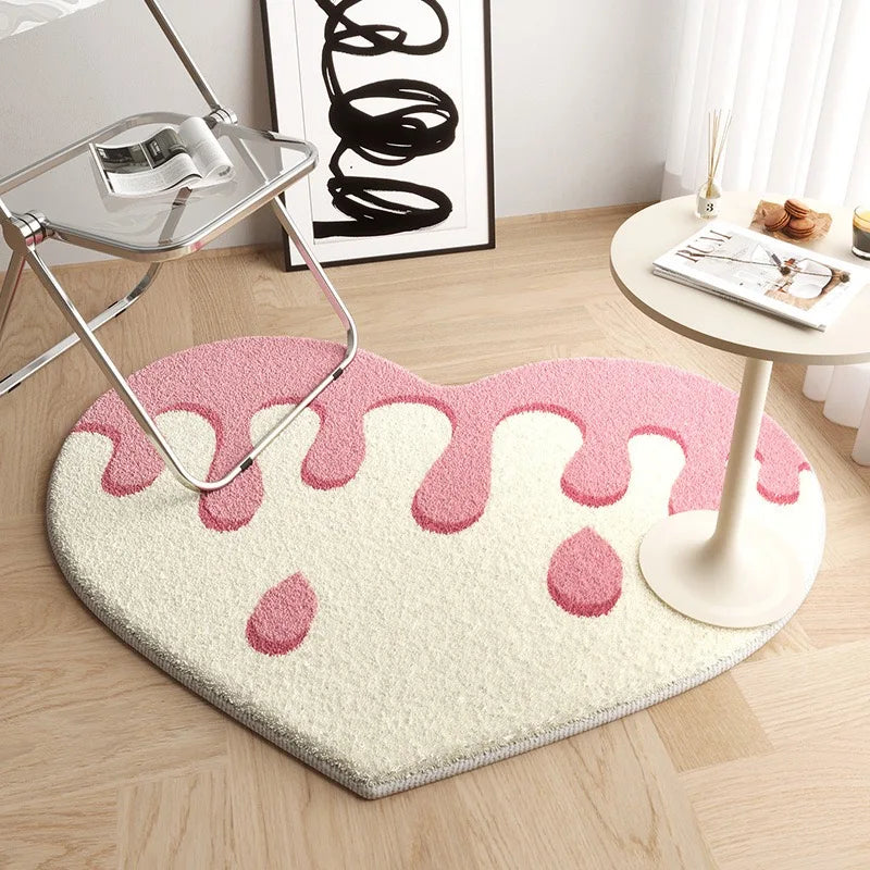 VIKAMA Cute Imitation Cashmere Love Carpet Non-Slip And Dirt Resistant Home Decoration Living Room Bedroom Bedside Foot Mat
