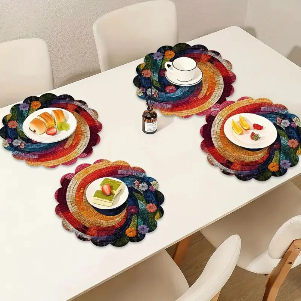 6Pcs Restaurant Spiral Fabric Placemats Colorful Floral Patterns Individual Table Placemats Kitchen Dining Table Mats