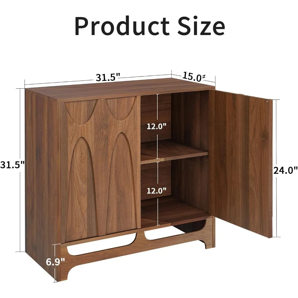 Sideboard Buffet Cabinet with Storage Set of 2, 63” Wide Mid Century Modern Wood Storage Cabinet with 4 Doors and Adjustable She