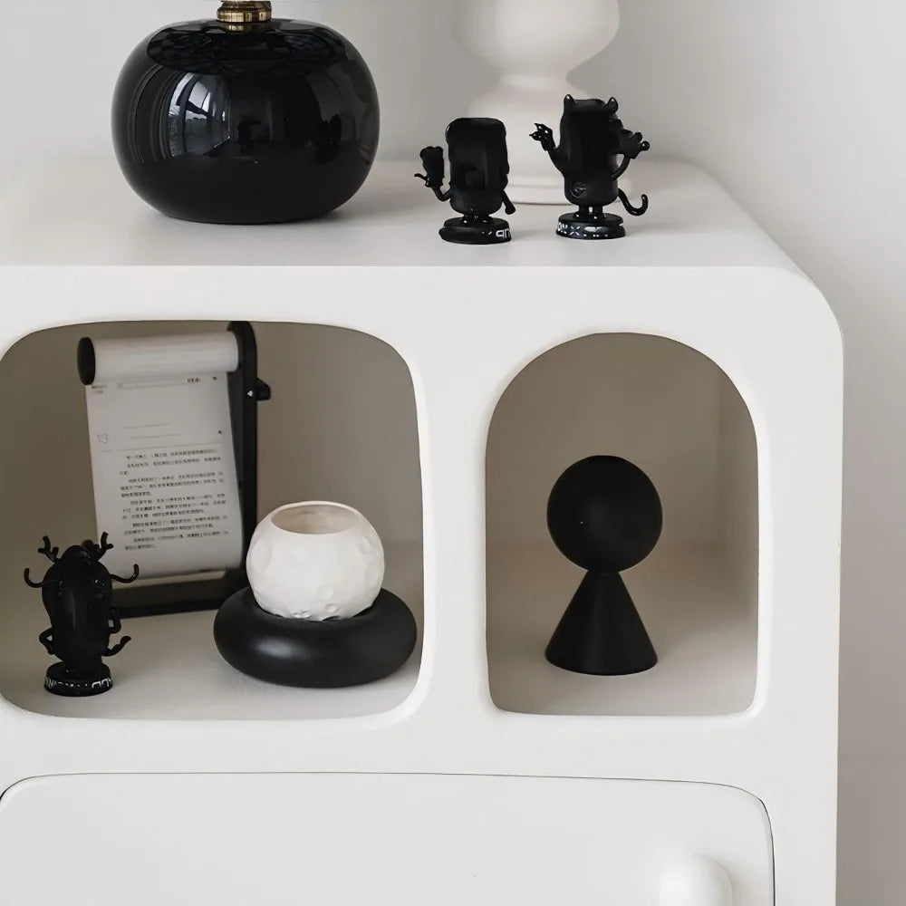 Contemporary White Nightstand with Open Shelf and Drawer, Compact End Table for Bedroom Use