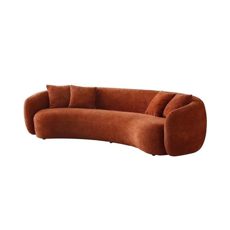 Modern Curved 5-Seater Boucle Sectional Sofa in Orange Teddy Fleece - Half Moon Design, Leisure Couch for Boho Living Room
