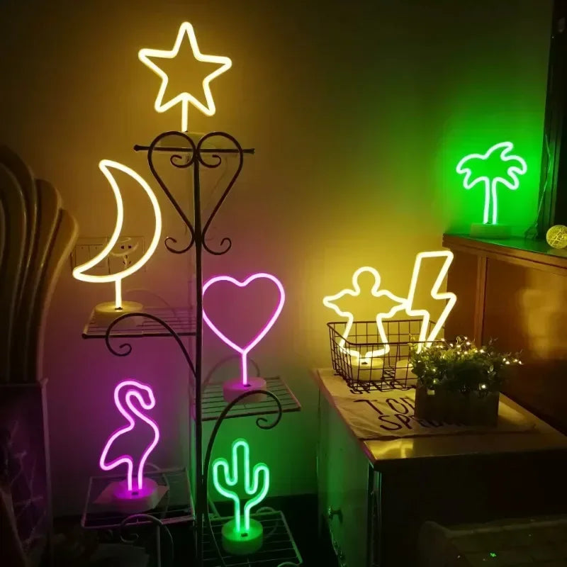 Battery/USB Power LED Neon Sign Light Holiday Flamingo Night Lamp Xmas Party Wedding Decoration Home Gift Cloud Heart Neon Light