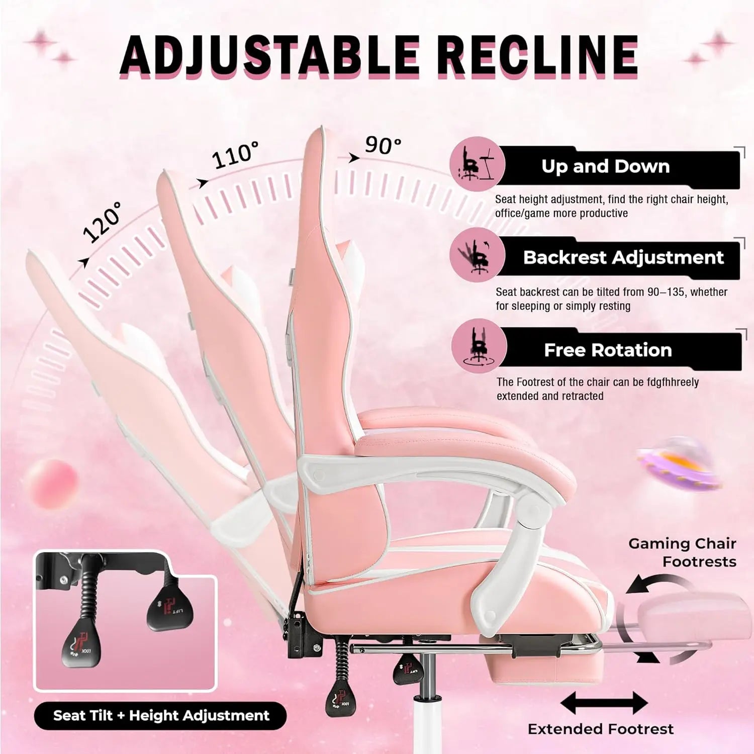 Homall Gaming Chair Video Game Chair Footrest and Massage Lumbar Support Ergonomic Computer Chair Height Adjustable Swivel Seat