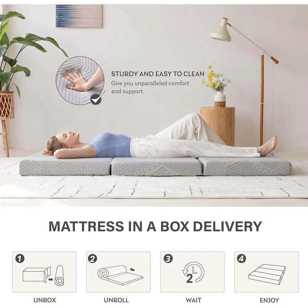 6 Inch Full Size Folding Memory Foam Mattress Topper with Washable Cover, Travel and Guest Bed, 75 x 54 x 6, Grey