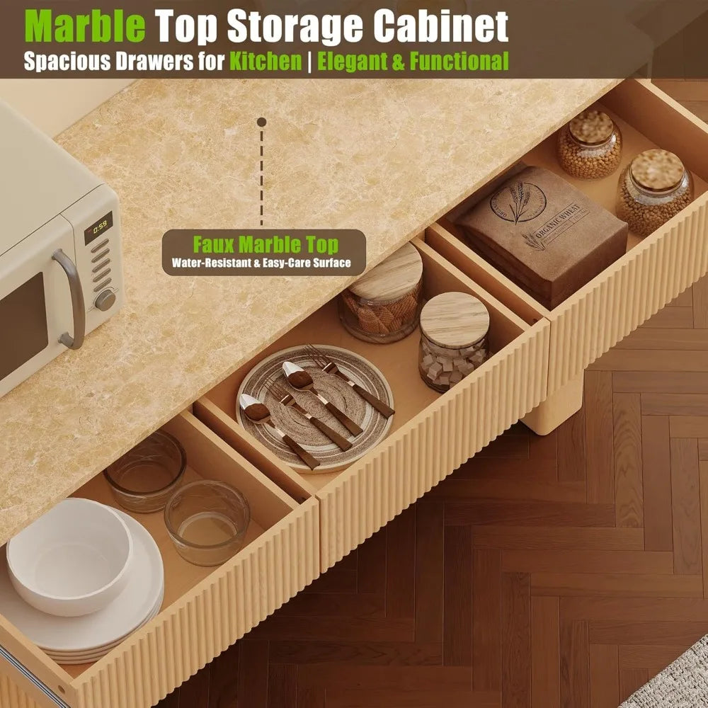 63" Wide Sideboard Buffet Cabinet with Storage, Modern Buffet with 3 Drawers and 4 Doors, Storage Cabinet with 2 Reinforced Legs