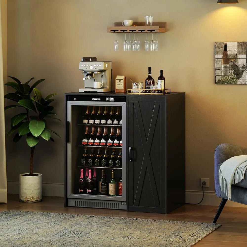 Coffee Bar Fridge Cabinet with Storage – Power Outlet & 3-Tier Organizer