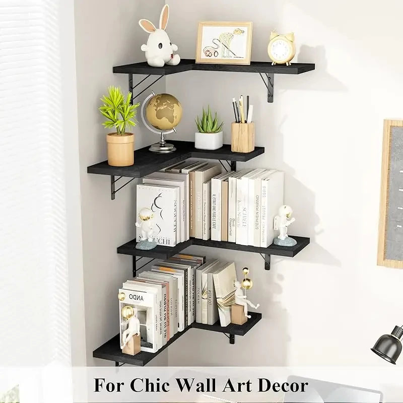 Space Saving Corner Wall Shelves Modern Corner Wall Mounted Shelves Delicate Wood Floating Shelves for Decoration