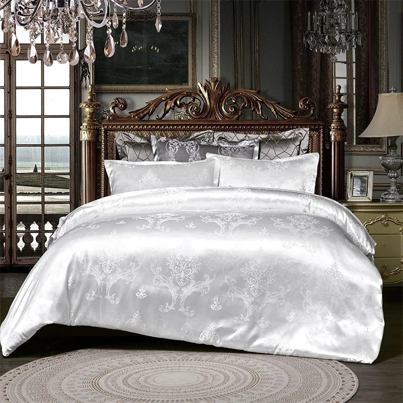 Luxury Satin Jacquard Single Double Duvet Cover Set High End European Wedding King Size Bedding Set Queen Size Quilt Cover Set