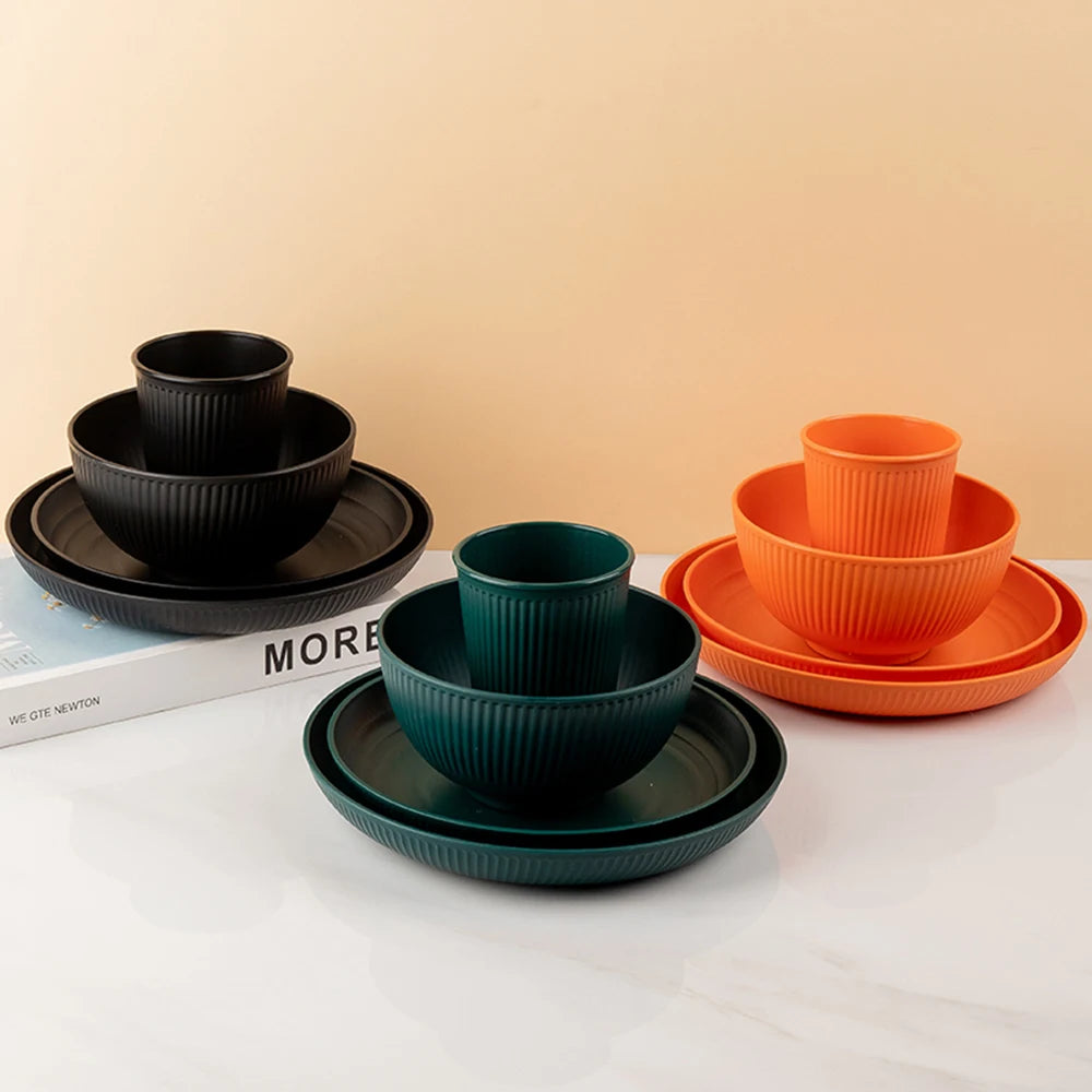 Colourful Wheat Straw Dinnerware Set – 4-Piece Portable Bowl, Cup & Dish Tableware Kit