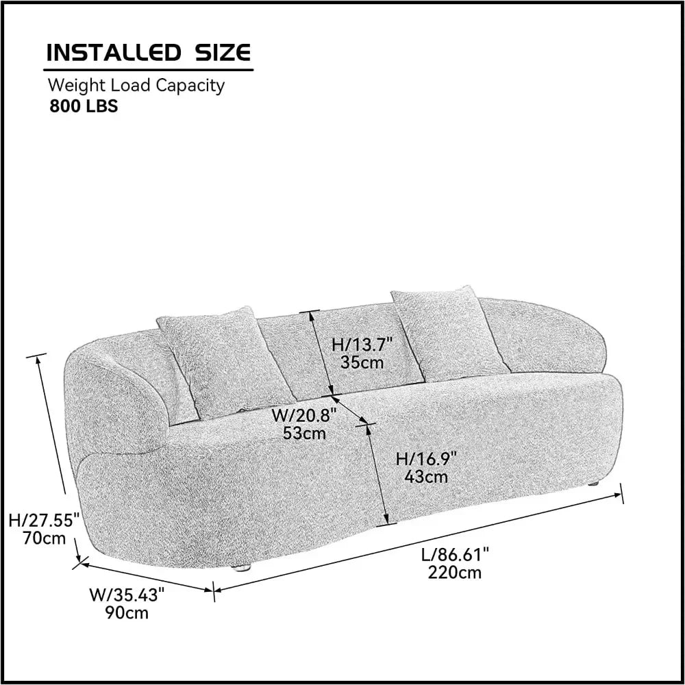 Modern Boucle Curved Sofa Couch 3 Seater Comfy Cloud Upholstered 3 Seat Leisure Cushion Sectional Sofa for Home Living Room