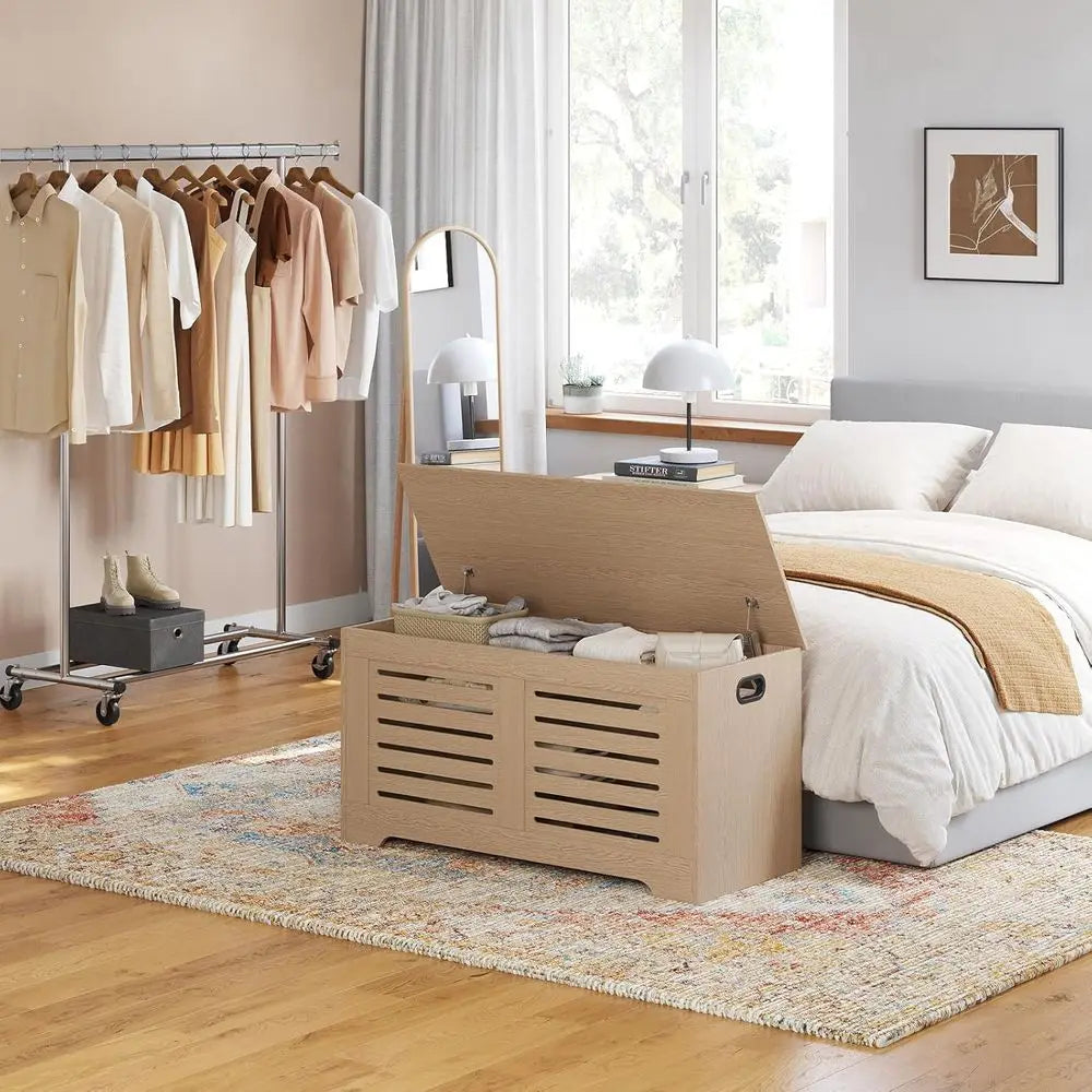 Wooden Storage Chest Bench – 43.3″ Flip-Top Farmhouse Shoe Bench