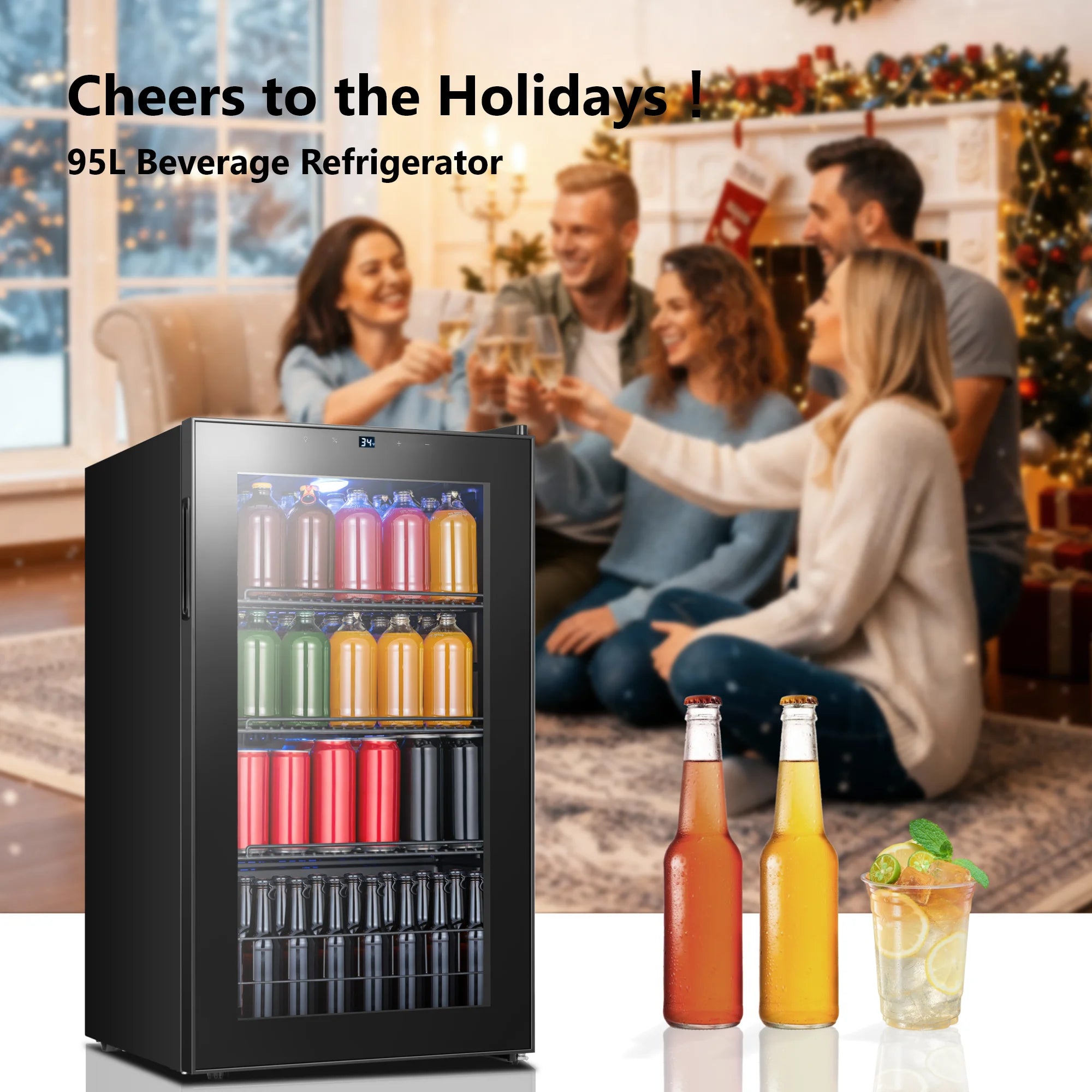 Beverage Refrigerator Cooler - Wine Cabinets, 46/62/88/95/130 L Drink Mini Fridge 34°F-54°F Digital Temperature Control for Home