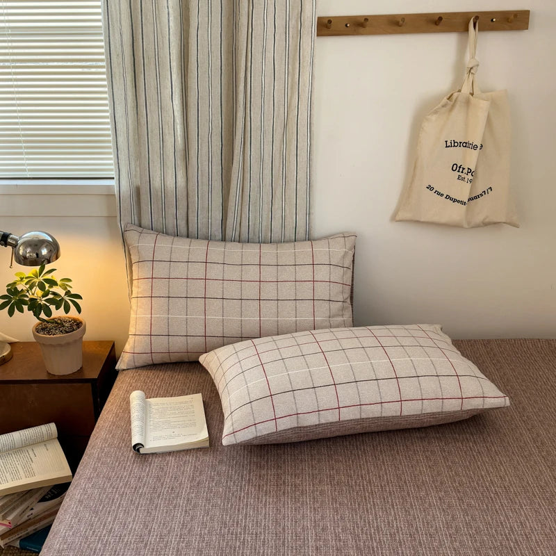 Cotton Plaid Duvet Cover Set – Soft & Breathable Bedding (2 Pillowcases)