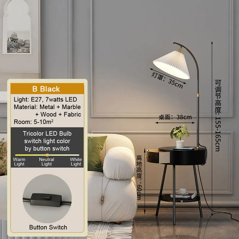 LED Tea Table Floor Lamp Living Room Decoration Bedroom Bedside Lighting Modern Marble Stand Light Black Beige E27