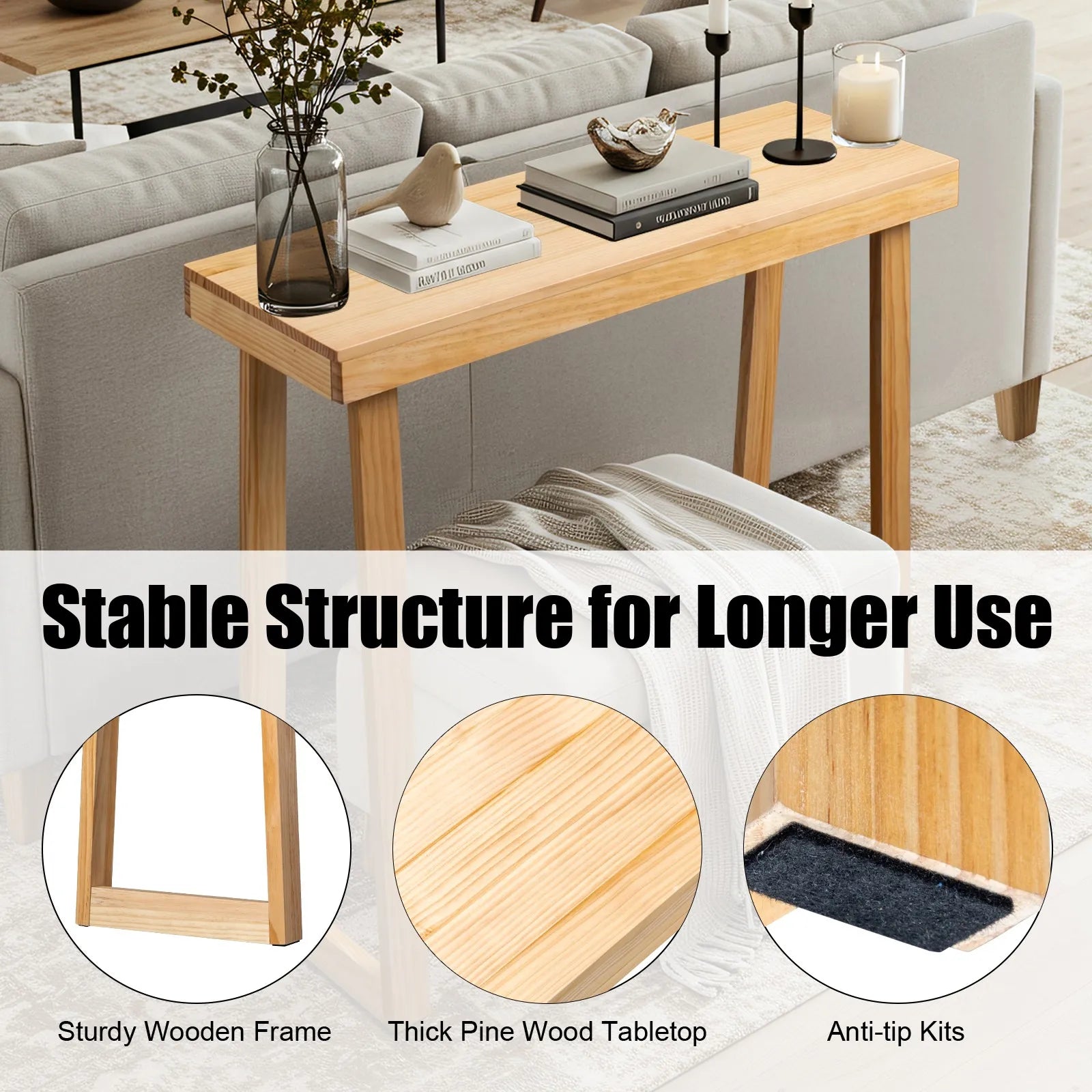 Console Table Entryway for Hallway Behind Couch Sofa for Living Room Blonde