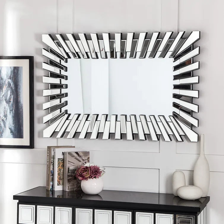 Indoor HD Rectangular Hanging Mirror Home Decoration Sunburst Accent Wall Mirror