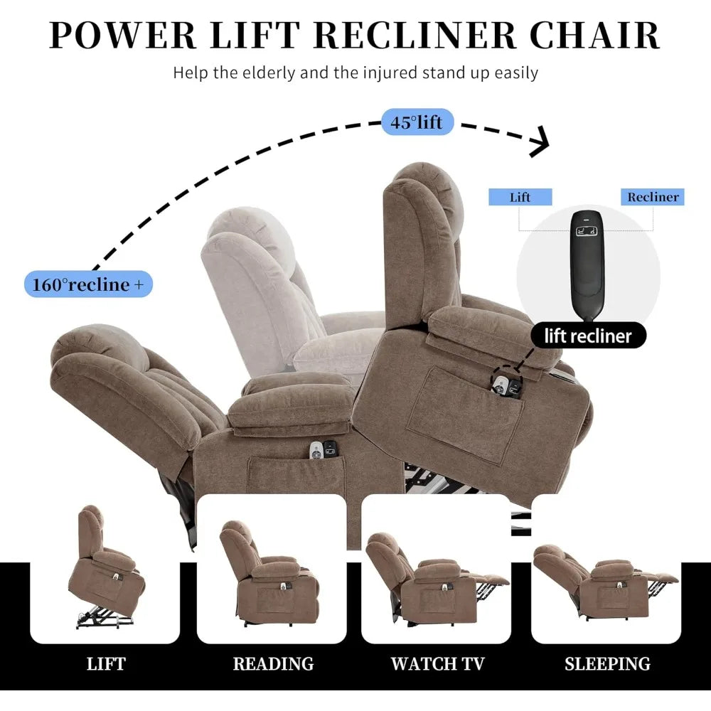 Lift Recliner Chair for Elderly with Massage and Heat, Reclining Sofa Chair with USB & Type-C Ports and Cup Holders, L1288
