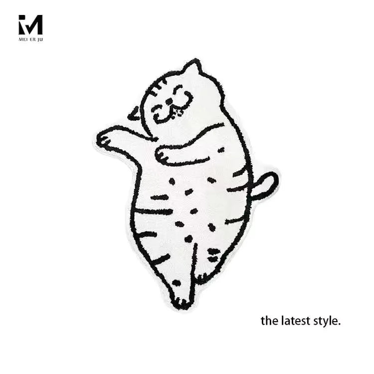 VIKAMA Sleepy House Cat Cute Cream Style Cat Bedroom Side Rug Children's High-Quality Fleece Soft Carpet Home Decoration