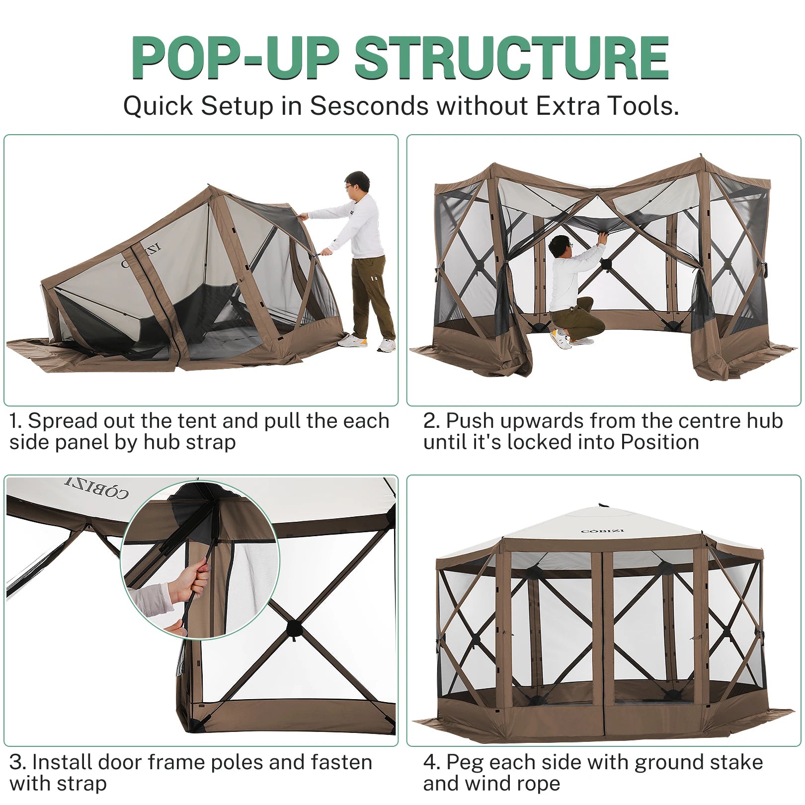 12x12ft Pop up Gazebo Screen House Tent with Mosquito Netting, 6 Sided Pop-up Canopy Shelter Tent Easy-Set Portable Gazebo