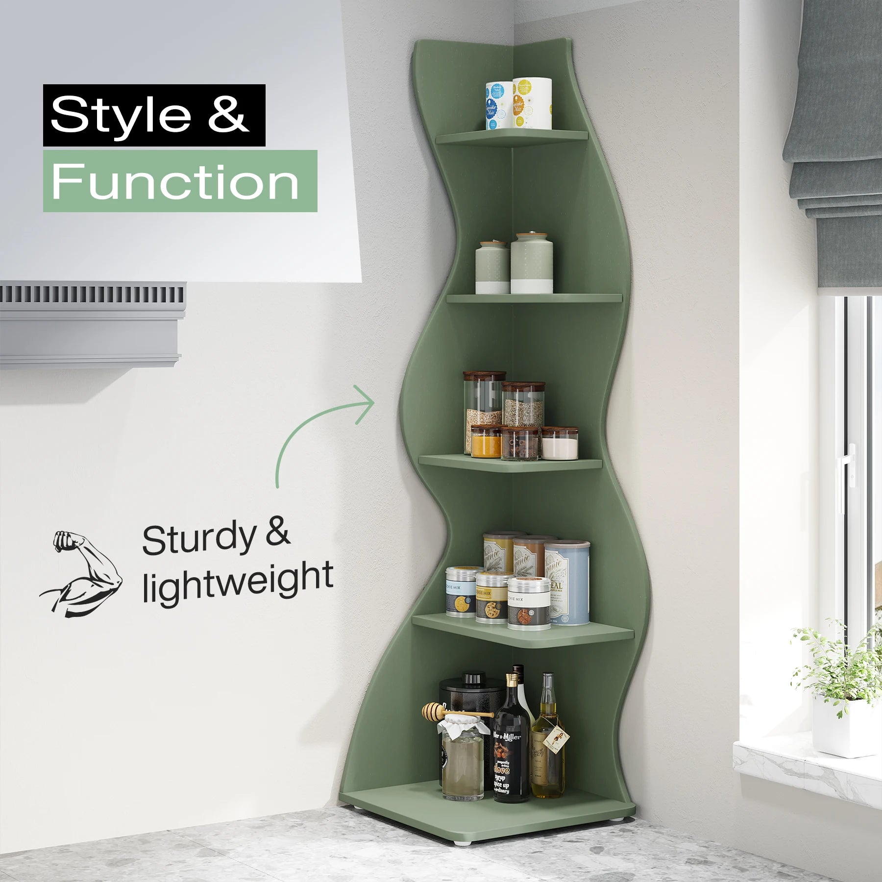Tribesigns Modern 5-Tier Corner Bookshelf – Wall Corner Storage Rack & Plant Stand