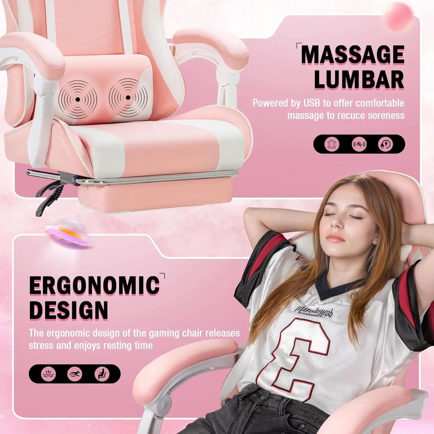 Homall Gaming Chair Video Game Chair Footrest and Massage Lumbar Support Ergonomic Computer Chair Height Adjustable Swivel Seat