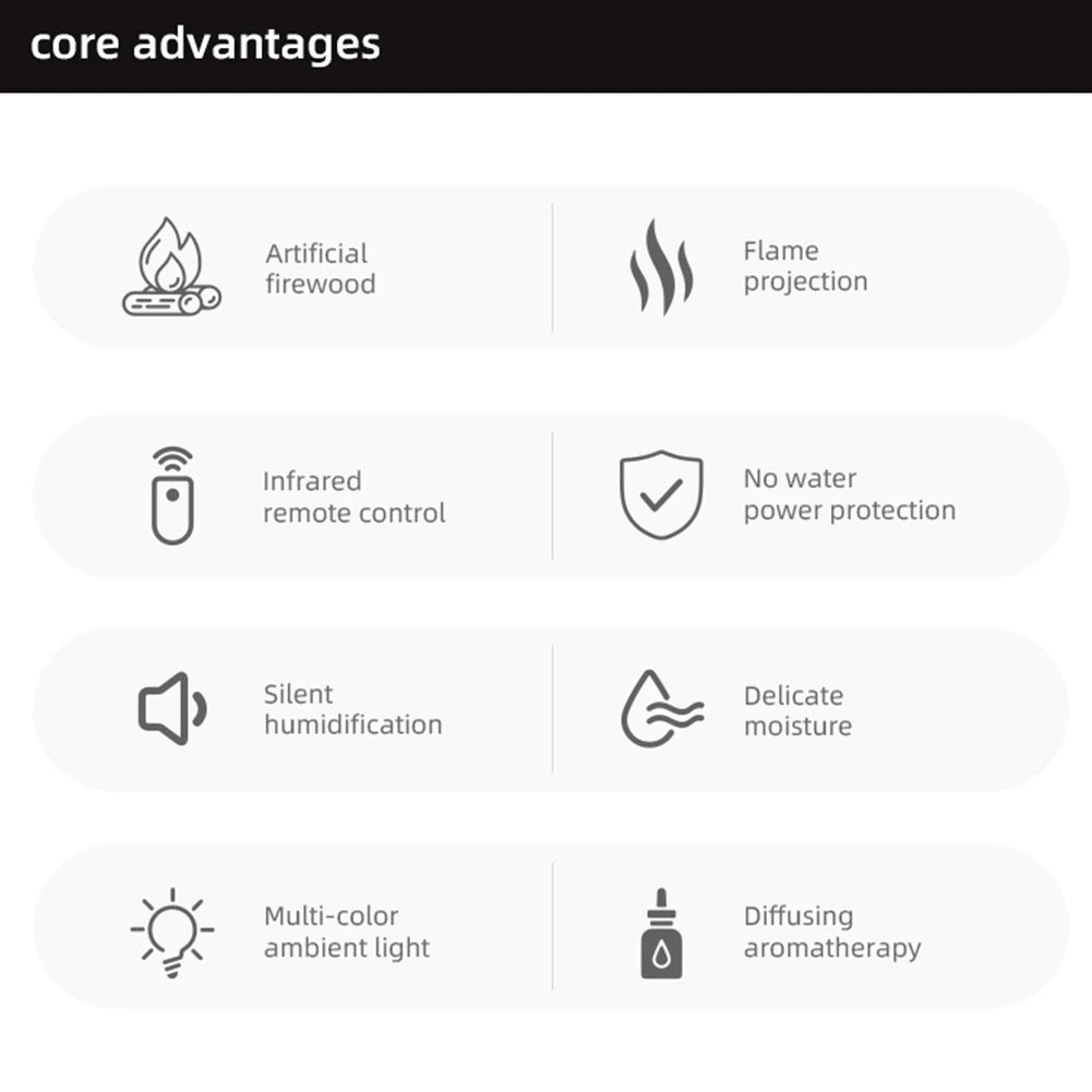 Air Humidifier Essential Oil Diffuser Flame Aroma Humidifier Home Room Fragrance Diffuser with LED Light Aromatherapy Diffuser