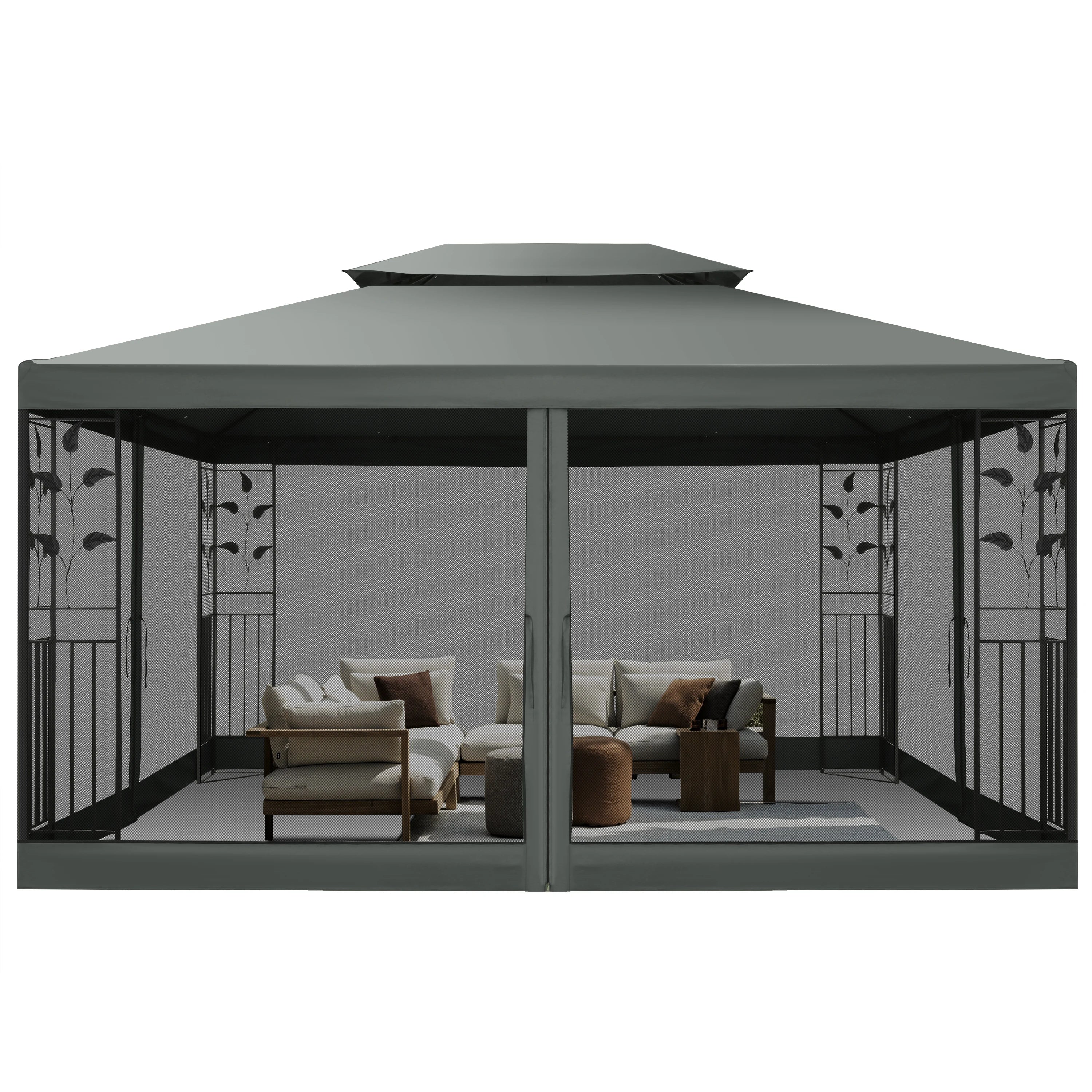 10x13 Outdoor Gazebo on Clearance with Mosquito Netting and Ventilated Double Flat Roof,All Weather for Patio,Backyard,Garden