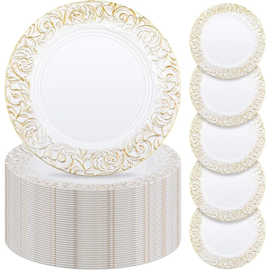50PCS Antique Charger Plates – 13″ Embossed Rim Decorative Round Chargers