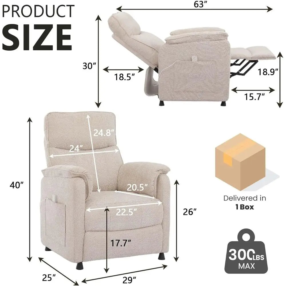 Compact Recliners for Tight Spaces: Adjustable Electric Chairs for Adults - Plush Chenille Recliner with Side Pockets and Remote
