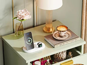 Mint Green Nightstand, 3-Drawer Rattan Night Stand Side Table, Accent Bedside Tables End Table for Bedroom and Small Spaces