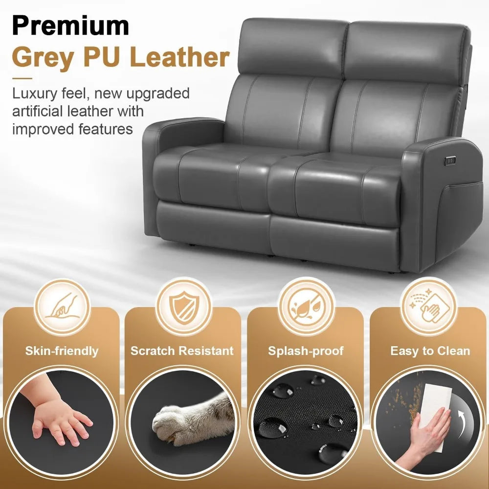 Power Loveseat Recliner Sofa, Reclining Loveseat with Adjustable Headrest, Charging Ports & Side Pockets and Ergonomic Design, E