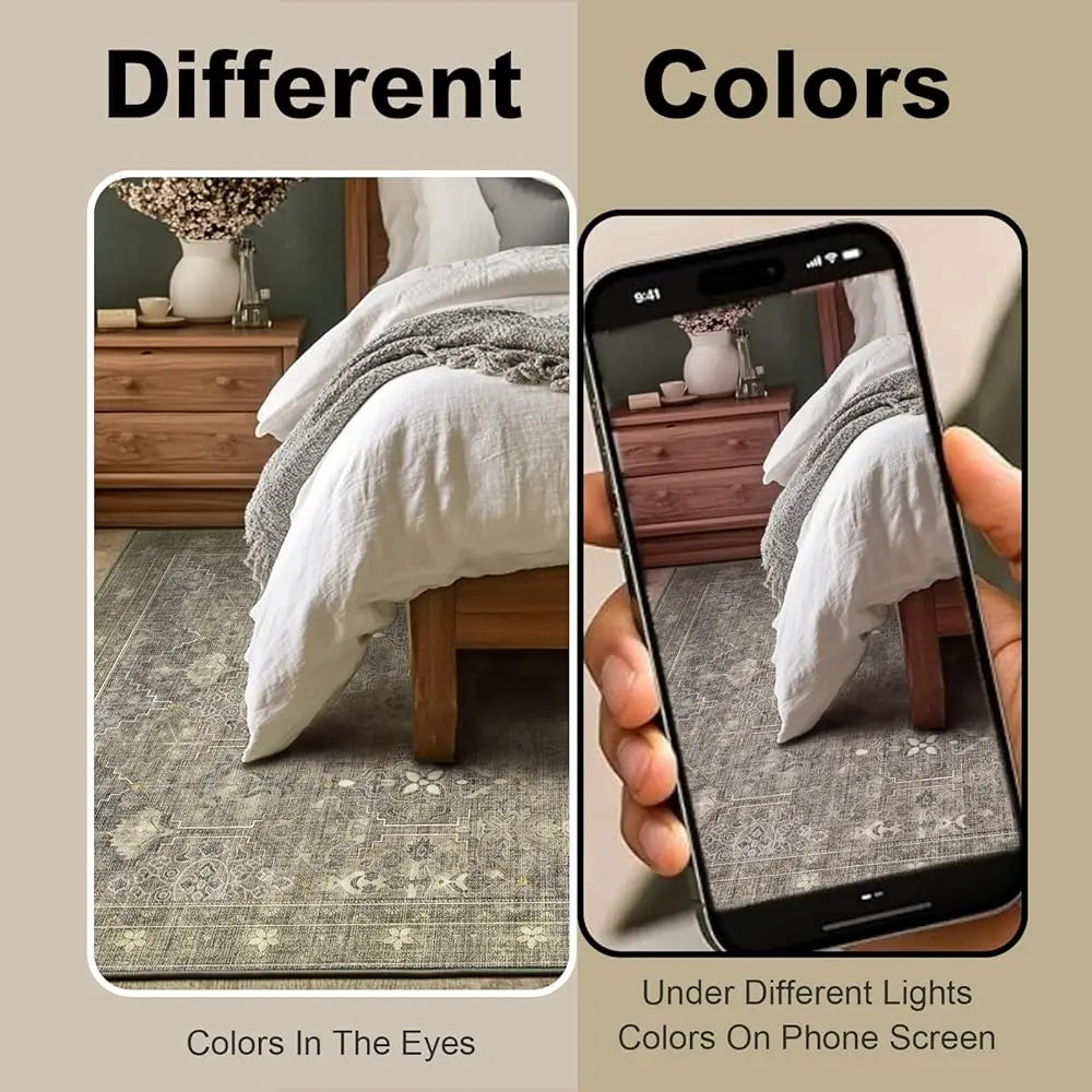 3X5 Washable Rug Persian Floral Small Area Rugs Washable Non-Slip Throw Rug Low Pile,Ultra-Thin Polyester Under Table Carpet