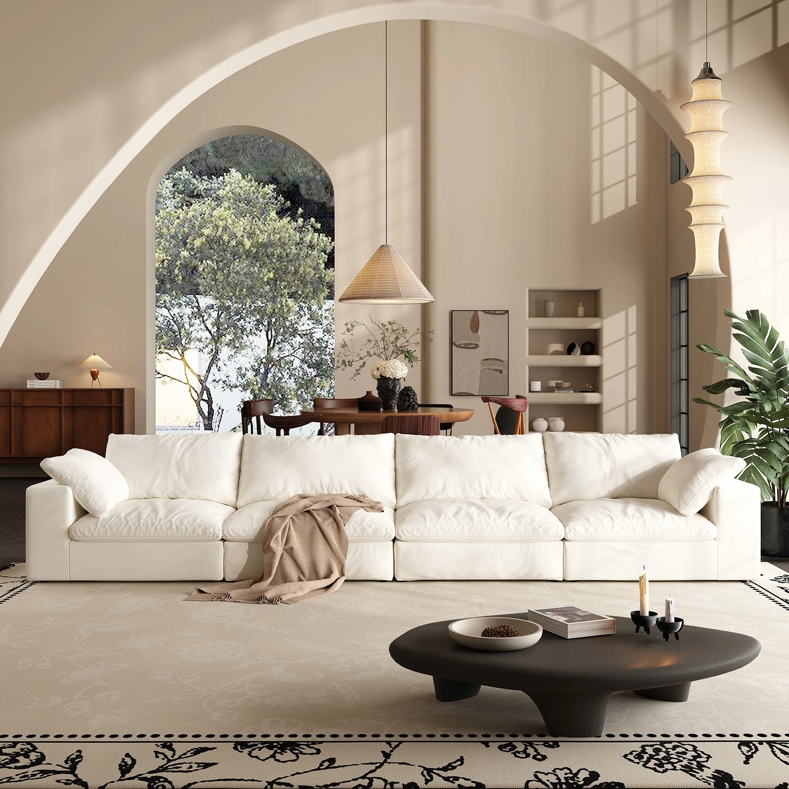 Comfy Cloud Couch 120'' Modern Sectional Sofa for Living Room Down Filled Couch with Ottoman U Shaped 5 Seater Convertible Sofa