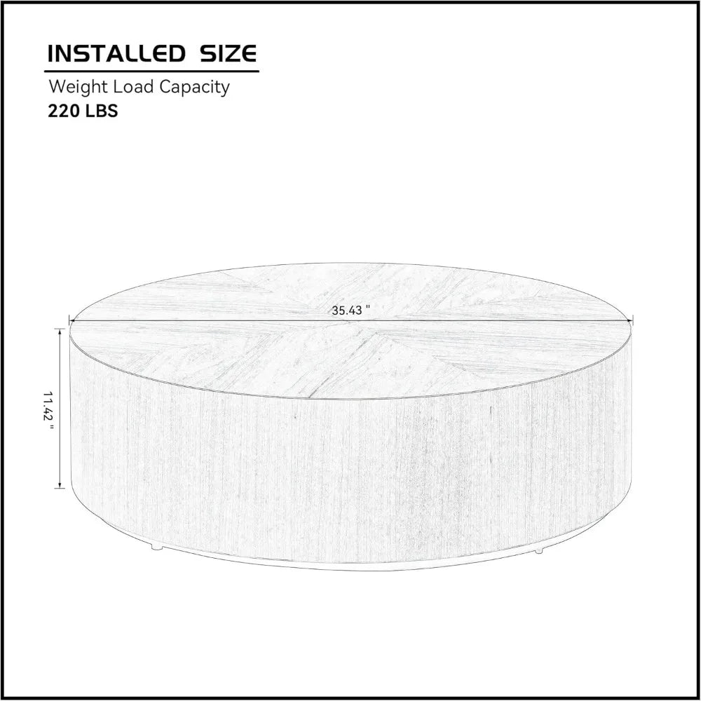 35.43” Round Modern Drum Coffee Table – MDF Wood Center Table for Living Room & Office