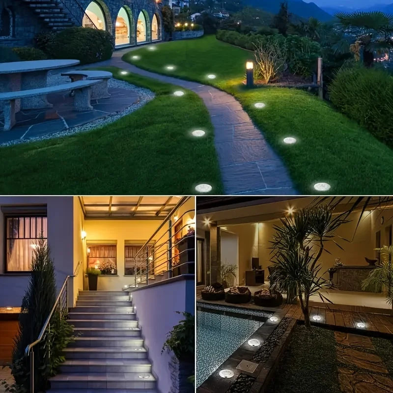 8 Pcs 8LED Solar Power Disk Light Outdoor Garden Solar Underground Light Deck Light Spotlight Buried Solar Led Lamp