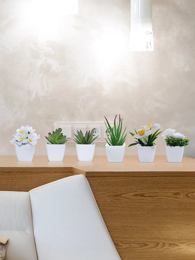 6PCS, artificial plants small bonsai, DIY crafts desktop windowsill display rack display decoration