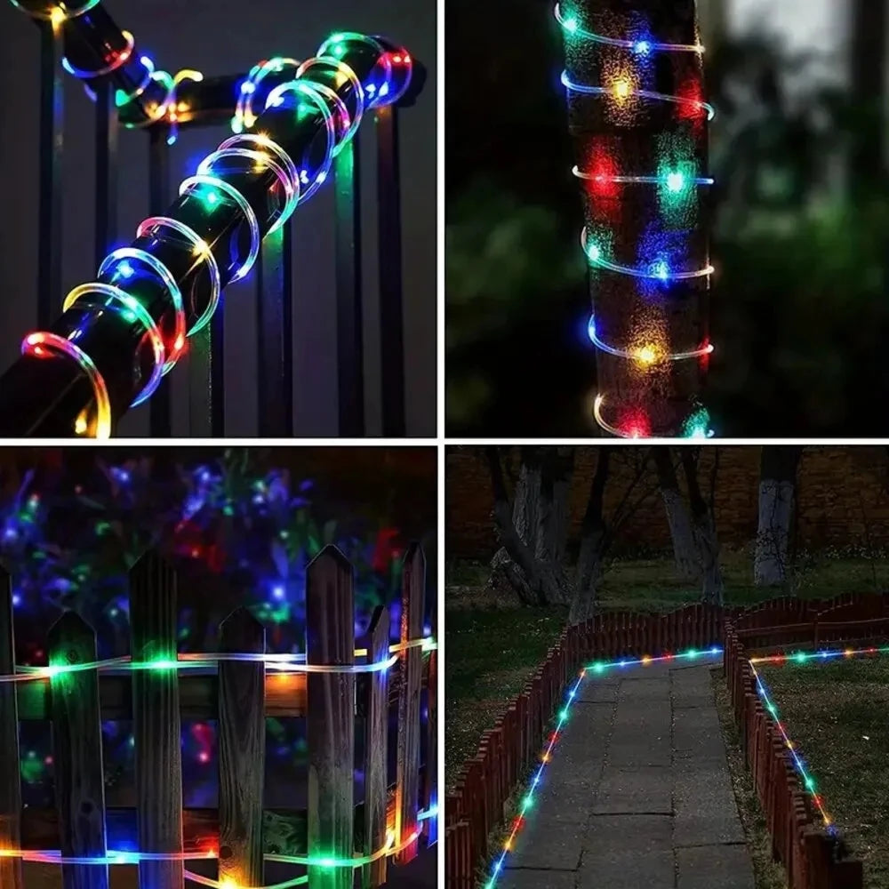 Outdoor Solar Tube Rope Led Light Garden Christmas Decoration Fairy String Light 32m/22M/12M/7M Outdoor Wedding Party Led Lamp