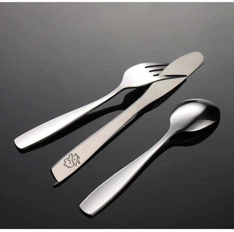 304 Stainless Steel Children's Tableware Set with Pieces Featuring Dinosaur Patterns, Affordable Including Knives Forks Spoons