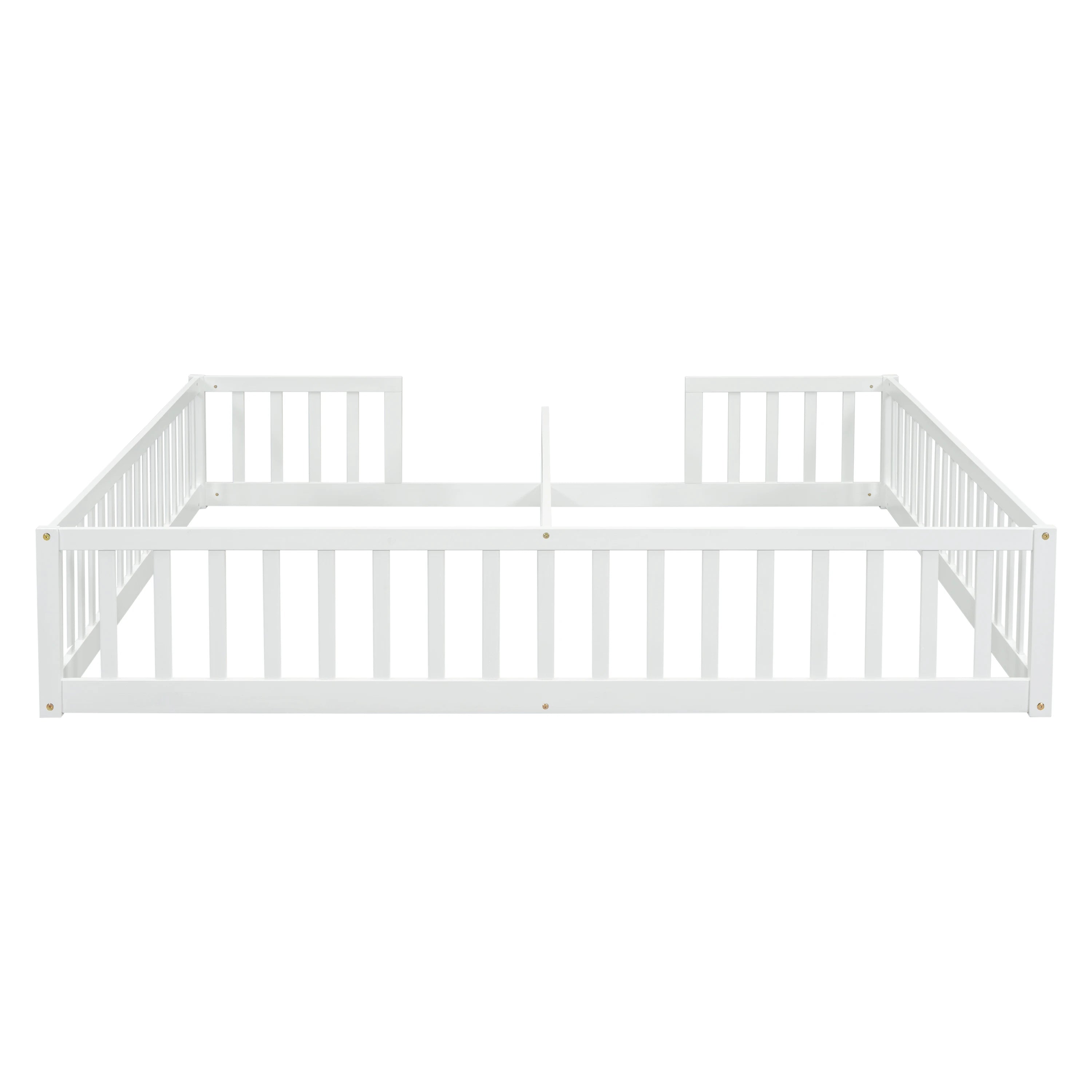 Double Twin Floor Bed with Fence & Guardrails – Doorless Design