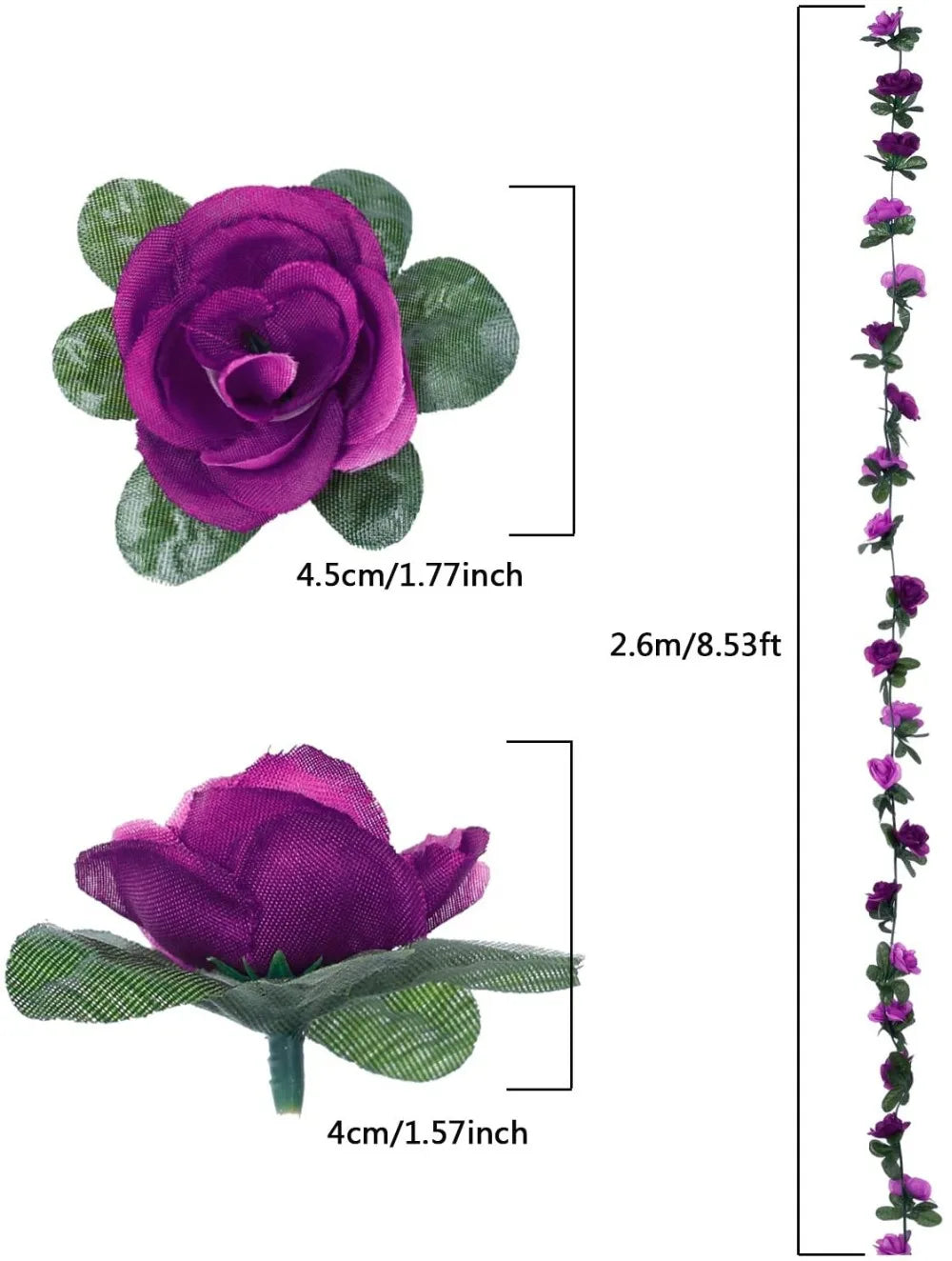 6Pcs Fake Rose Vine Flowers Artificial Flower Home Hotel Wedding Party Garden Art Decor Garden DIY Arrangement Decoration Purple
