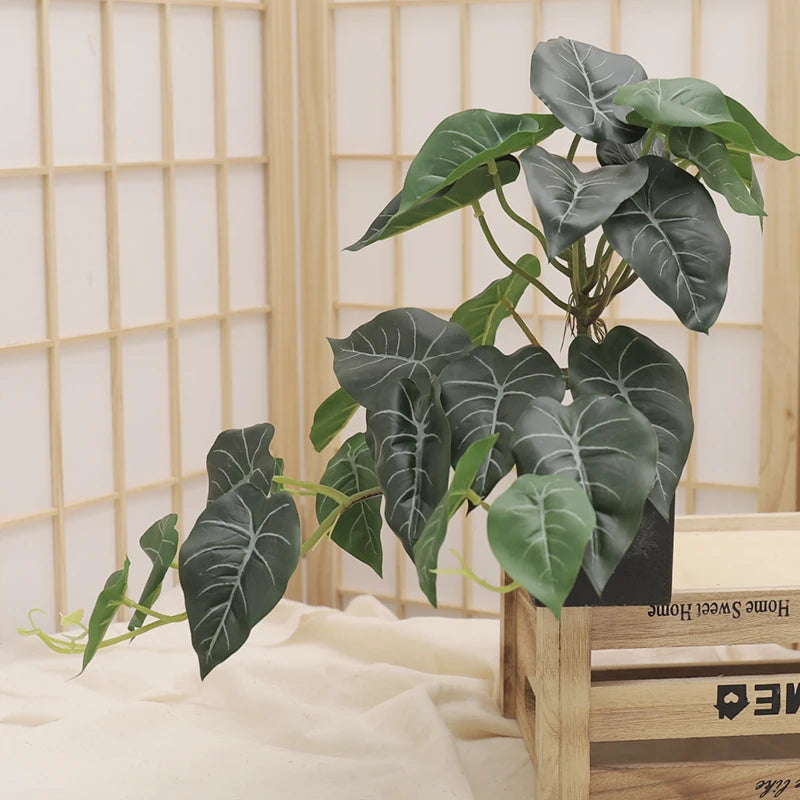 Artificial Turtle Back Leaf Plants Watermelon Leaves Green Apple Fake Plants Tropical Wedding Party Home Christmas Decor Potted