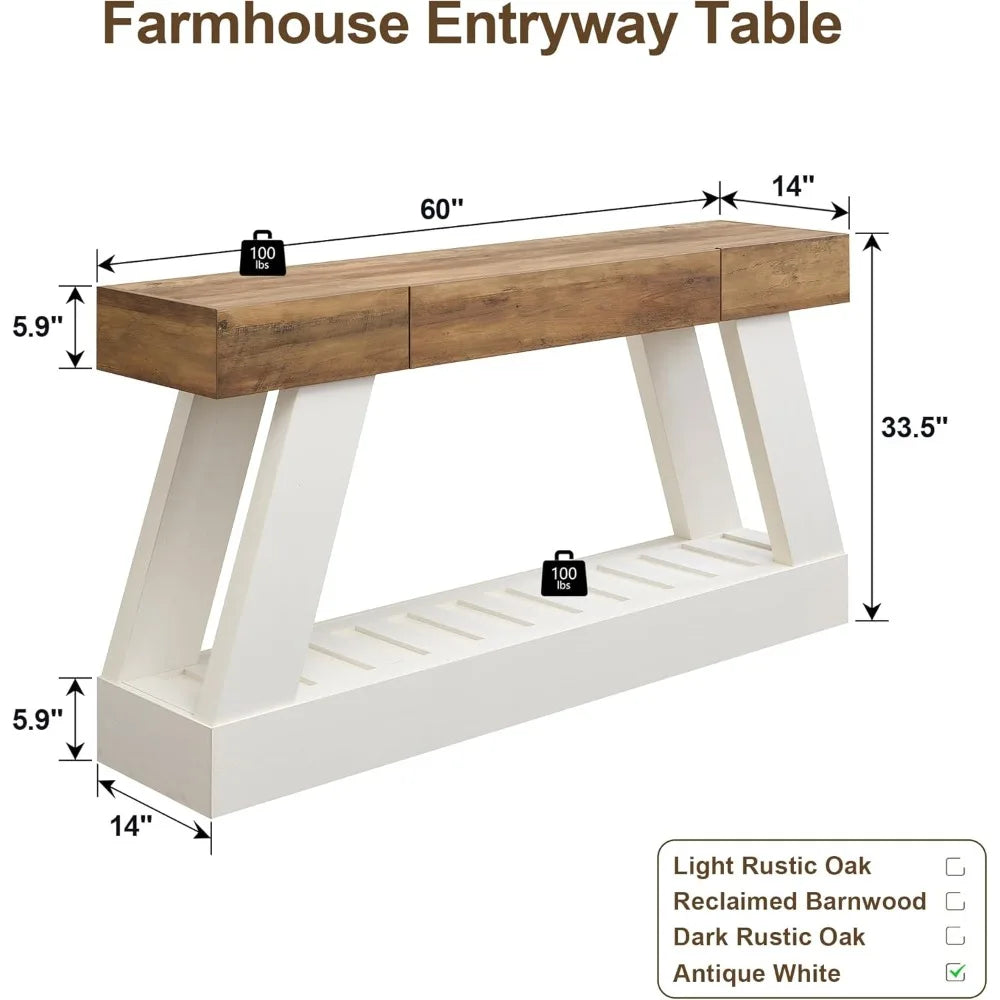 60 Farmhouse Entryway Table with Drawer, Console Table Behind Sofa, Narrow Long Entryway for Hallway, Living Room, Hallway