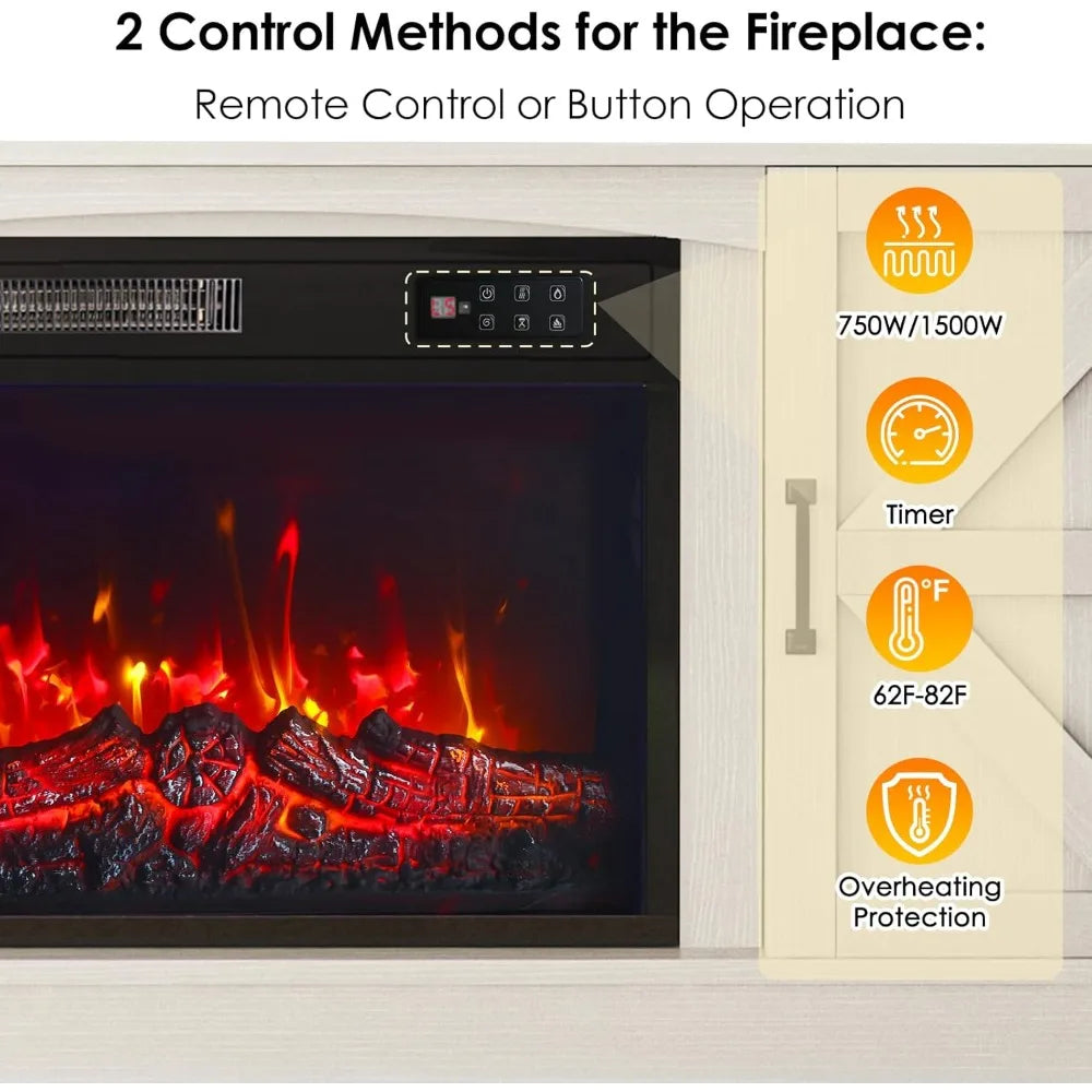 TV Stand with Fireplace, 59in Entertainment Center with LED Lights, for 65 inch TVs, with Opening Shelves and Storage Cabinets