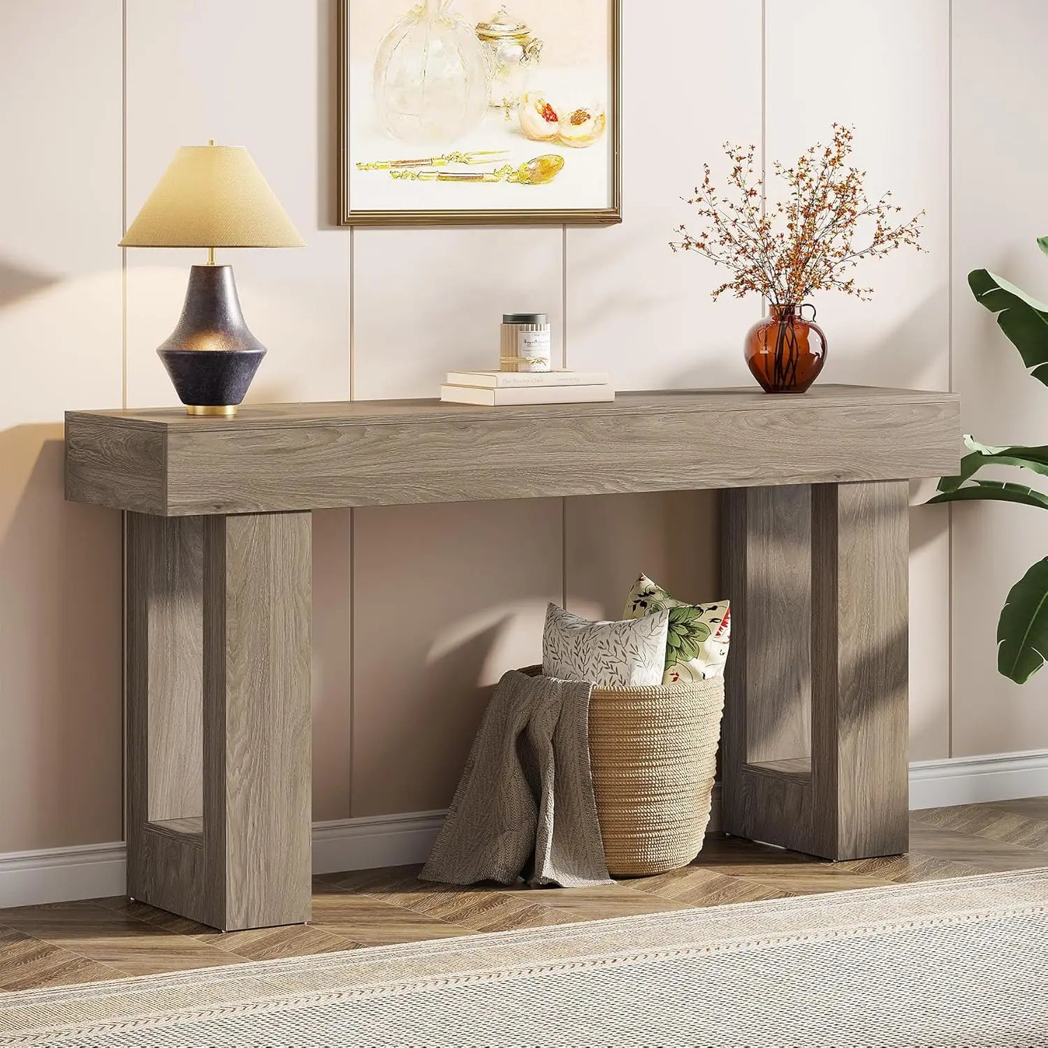 63-Inch Long Console Table, Wooden Rectangular Sofa Table Behind The Couch, Farmhouse Entryway Table for Entrance, Hallway