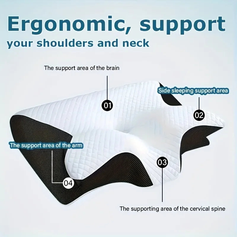 Ergonomic Neck Horn Pillow for Side, Back, and Stomach Sleepers - Contoured Design, Shoulder Relaxation, Soft Yet Firm Support