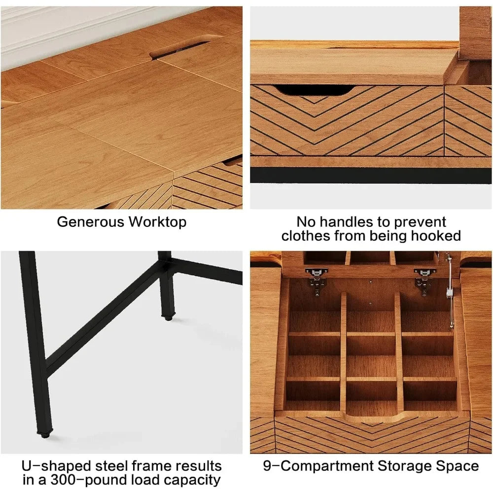 47 Inch Makeup Vanity Desk with Mirror Girls Dressing Table for Bedroom Home Office Desk with 2 Drawers And Cable Management