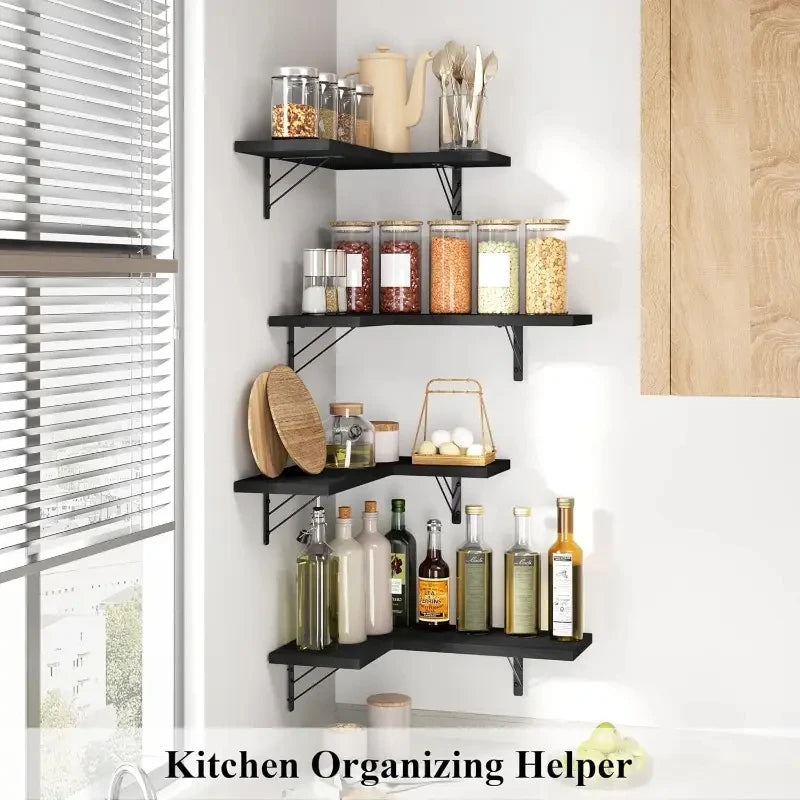 Space Saving Corner Wall Shelves Modern Corner Wall Mounted Shelves Delicate Wood Floating Shelves for Decoration