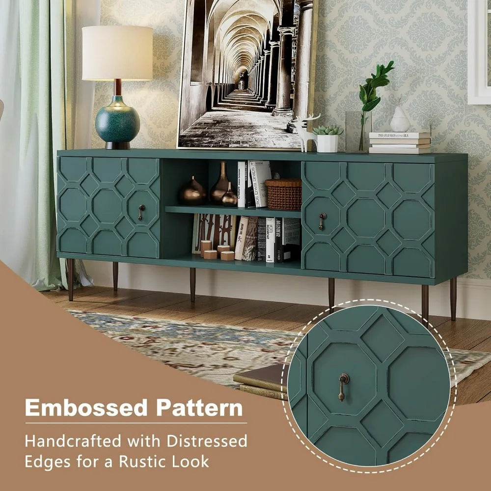 Modern TV Stand for 65/70inch TV, Entertainment Center with Storage Cabinet and Open Shelves, Embossed Pattern TV Stand, TV and